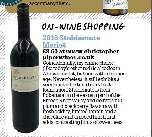 Stablemate Merlot 2018, Excelsior Estate, South Africa - Christopher Piper Wines Ltd